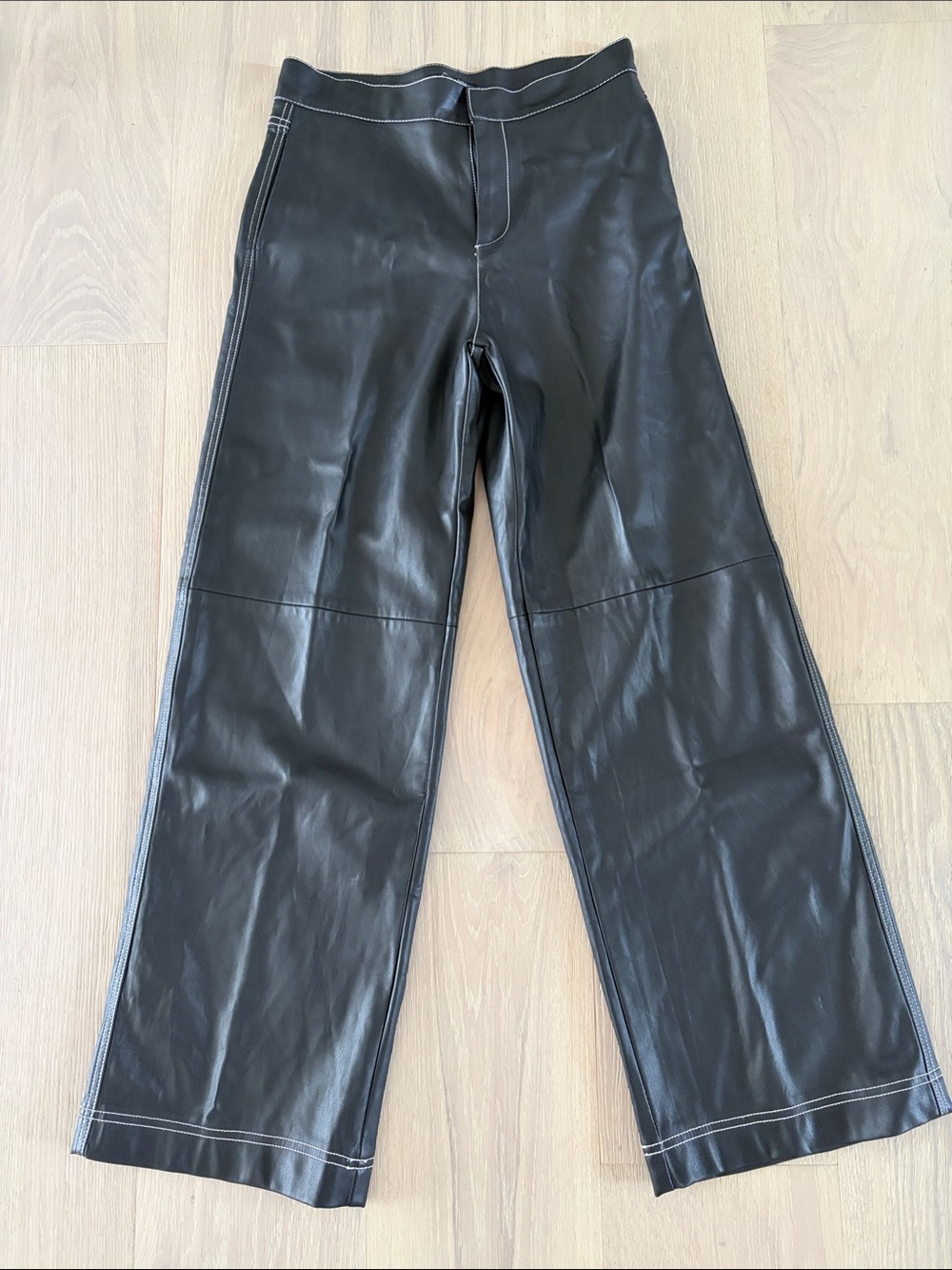 Zara Black Faux Leather Wide-Leg Pants